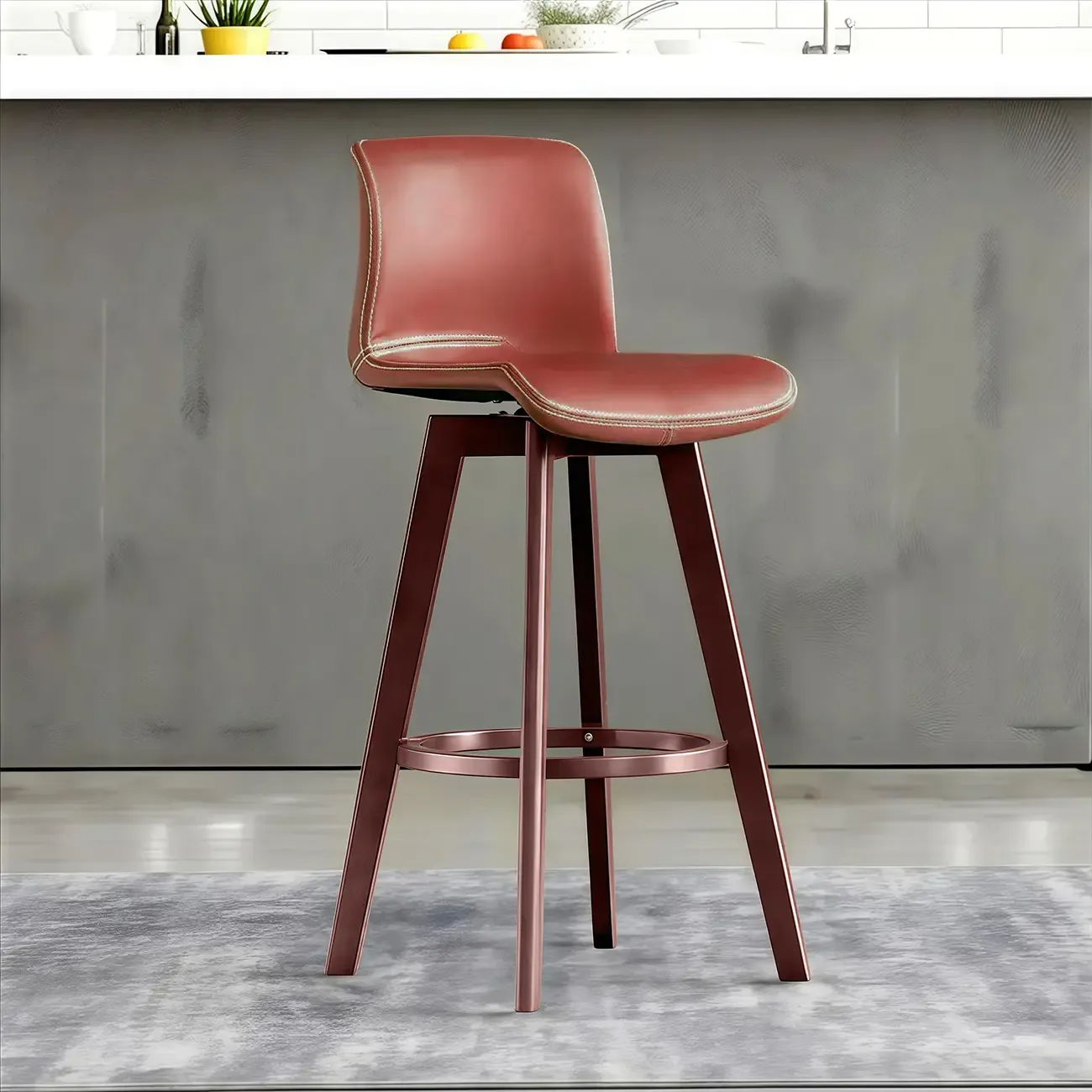 Saddle Leather Counter Height Low Back Swivel Bar Stools Image - 12