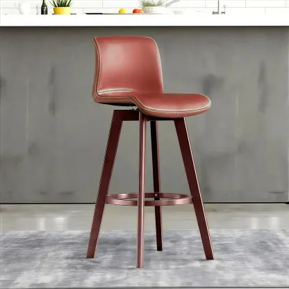 Saddle Leather Counter Height Low Back Swivel Bar Stools Image - 12