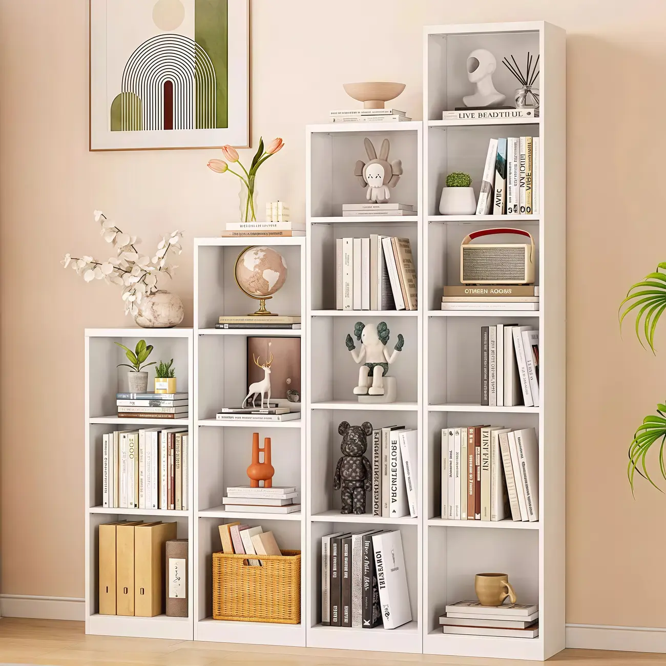 Narrow White Metal Closed Back Tall Bookshelves Image - 1 | homeyfad