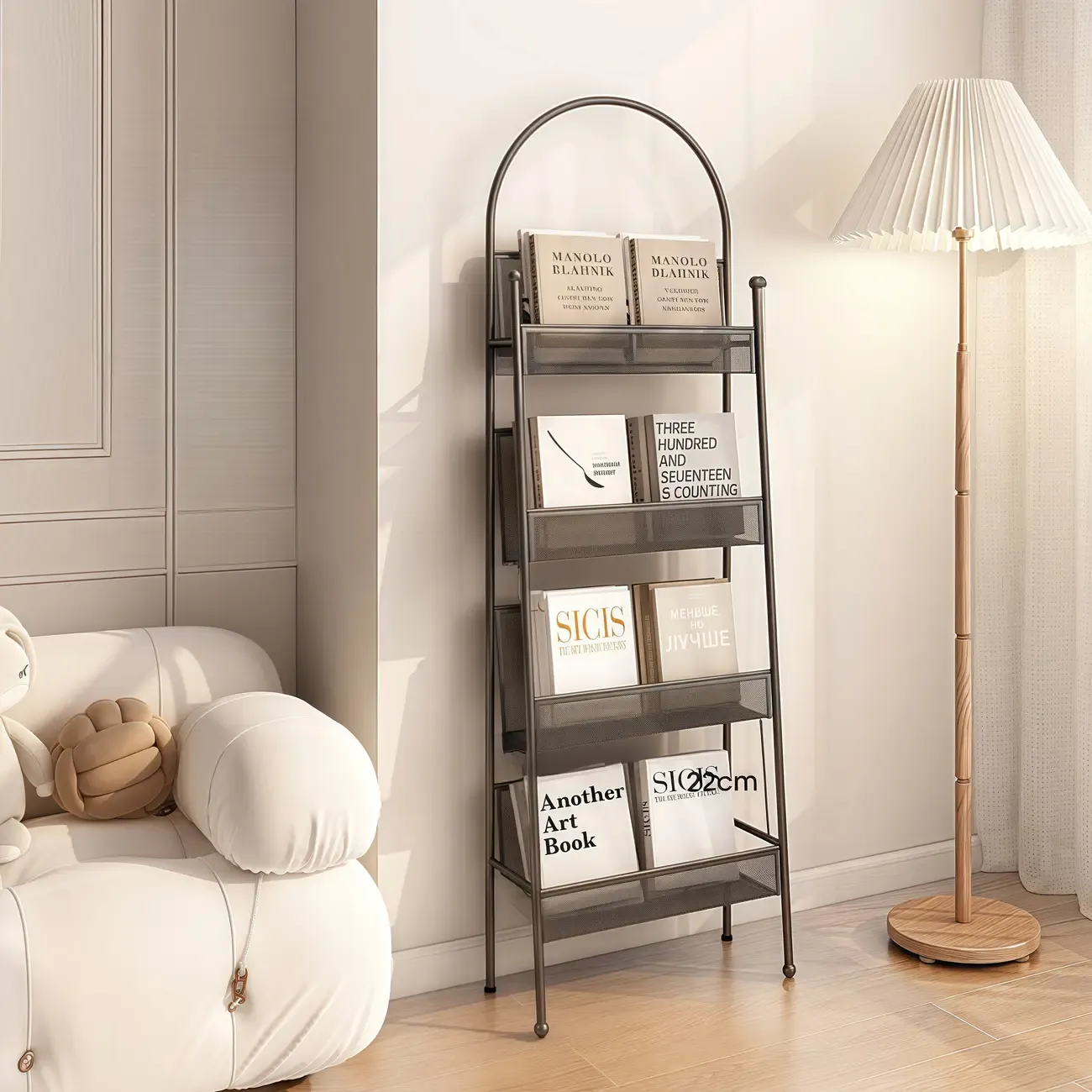 Vertical Metal 4-Shelf Open Back Ladder Bookshelf Image - 1