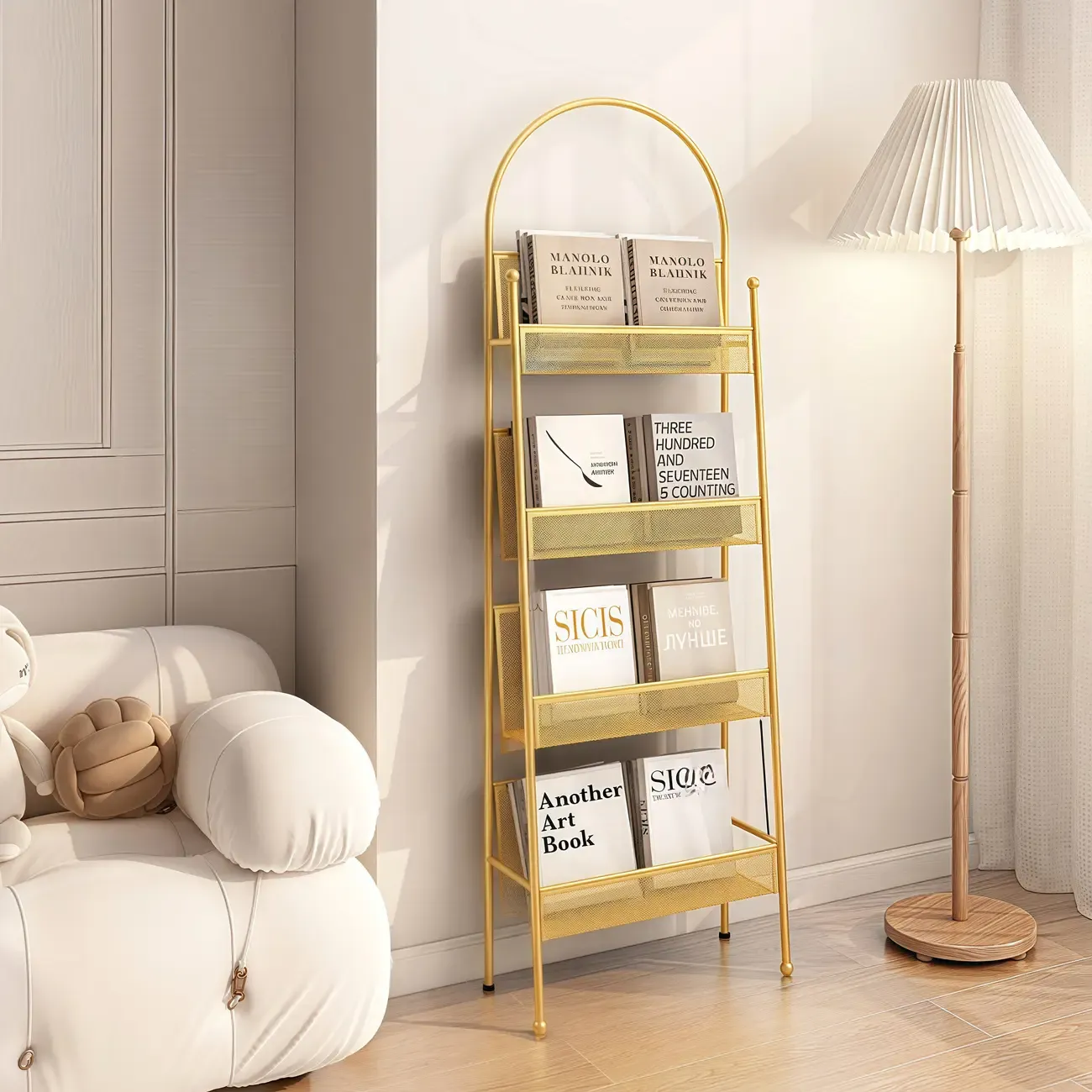 Vertical Metal 4-Shelf Open Back Ladder Bookshelf Image - 2