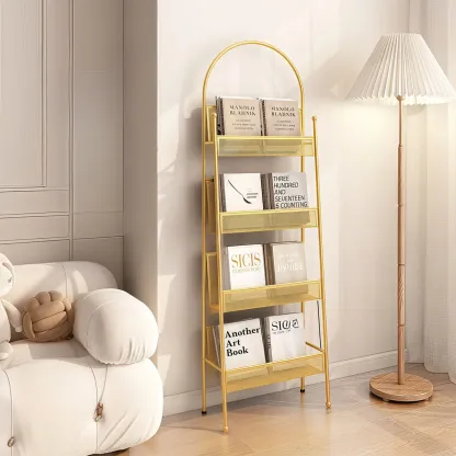 Vertical Metal 4-Shelf Open Back Ladder Bookshelf Image - 2