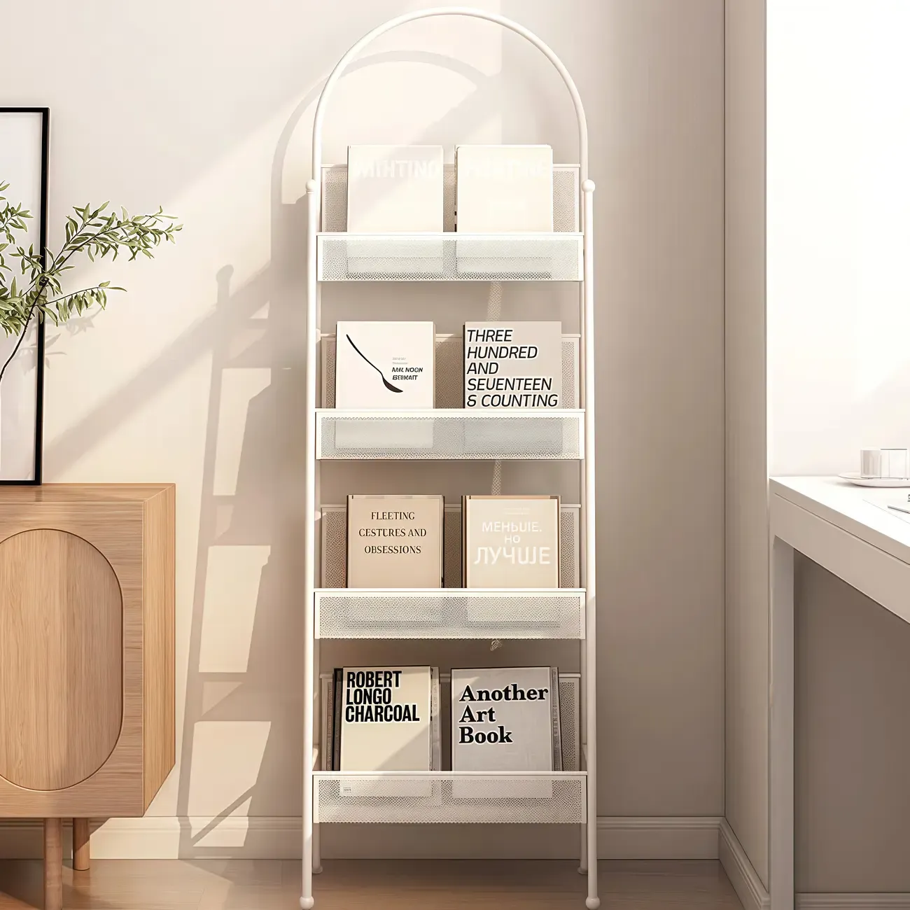 Vertical Metal 4-Shelf Open Back Ladder Bookshelf Image - 3