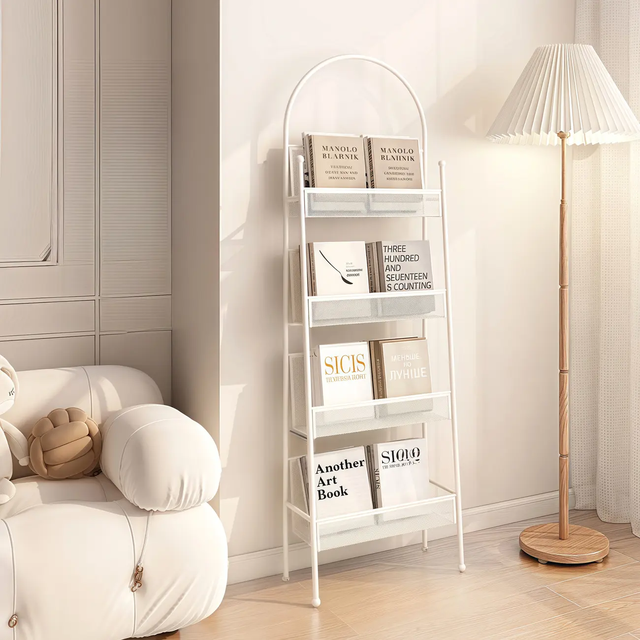 Vertical Metal 4-Shelf Open Back Ladder Bookshelf Image - 5 | homeyfad