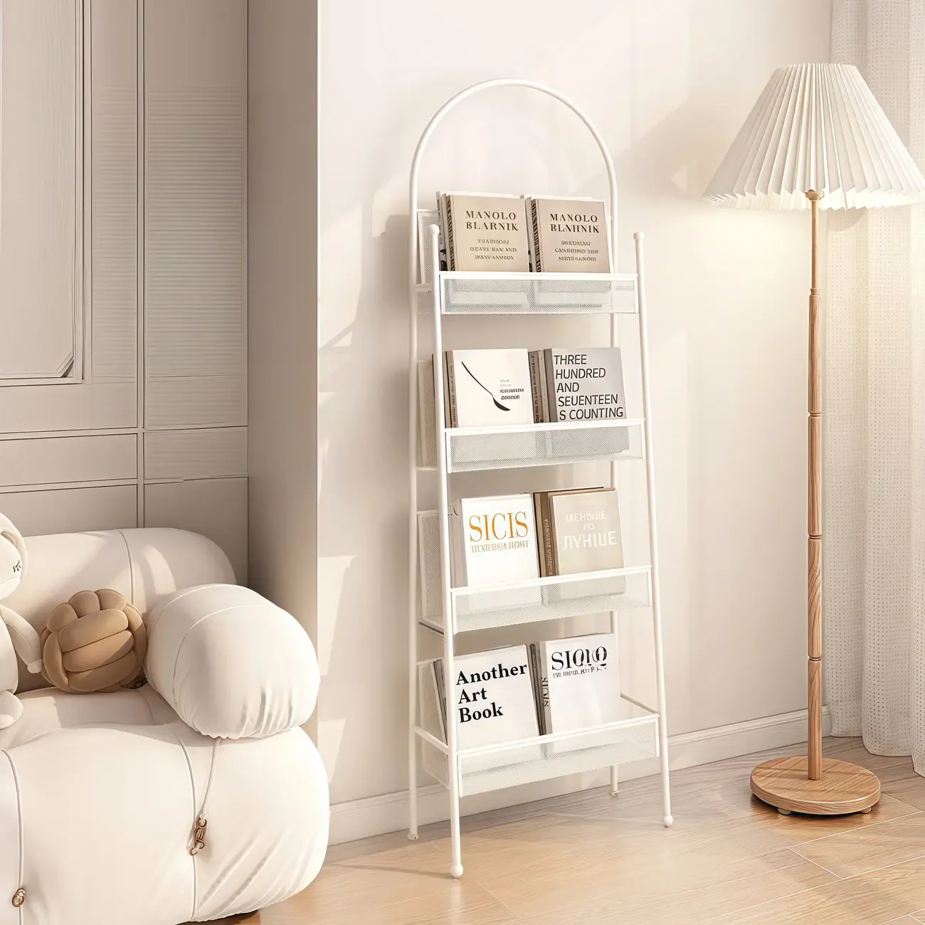 Vertical Metal 4-Shelf Open Back Ladder Bookshelf Image - 5