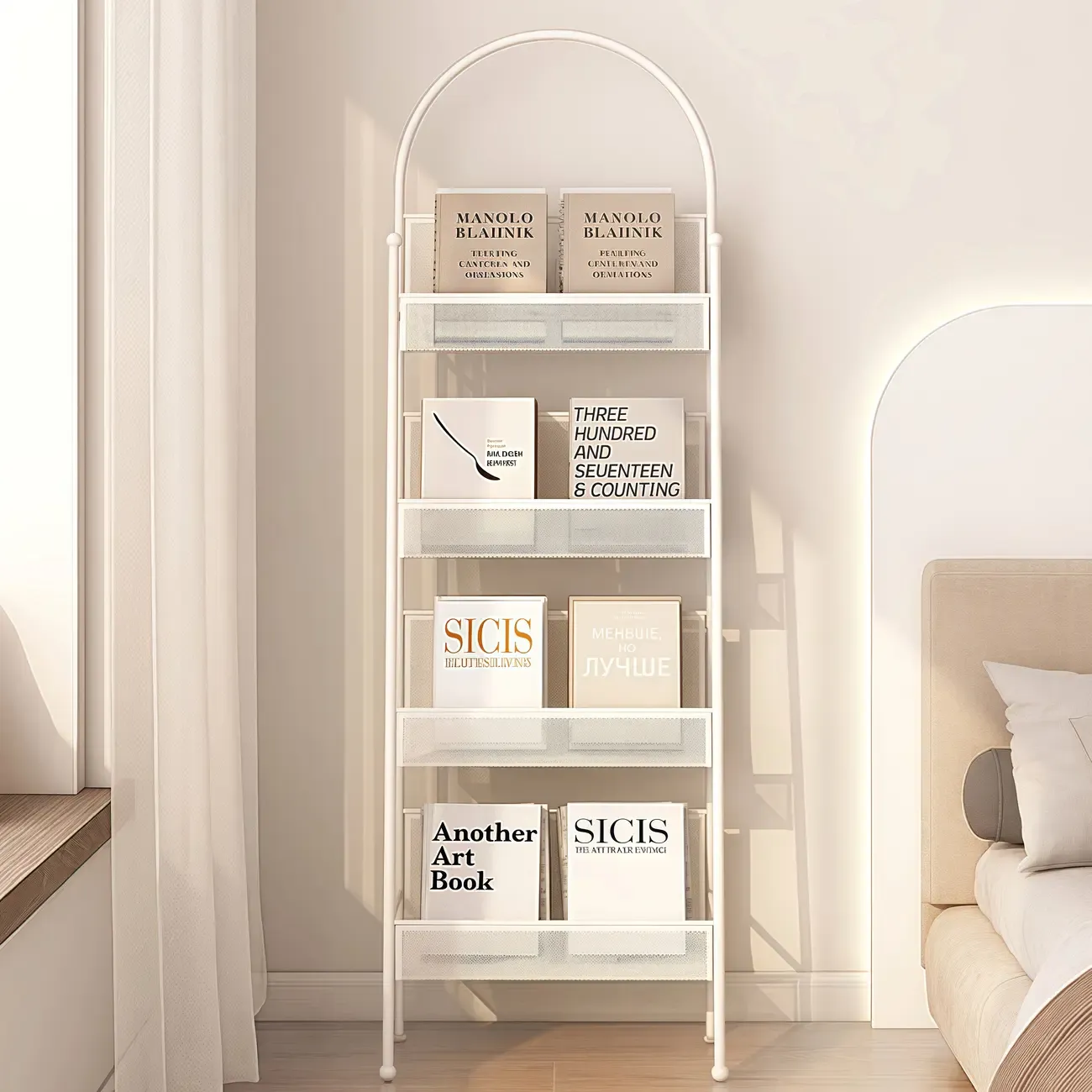 Vertical Metal 4-Shelf Open Back Ladder Bookshelf Image - 4
