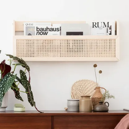 Simple Natural Wooden Open Back Wall-Mounted Bookshelves Image - 3