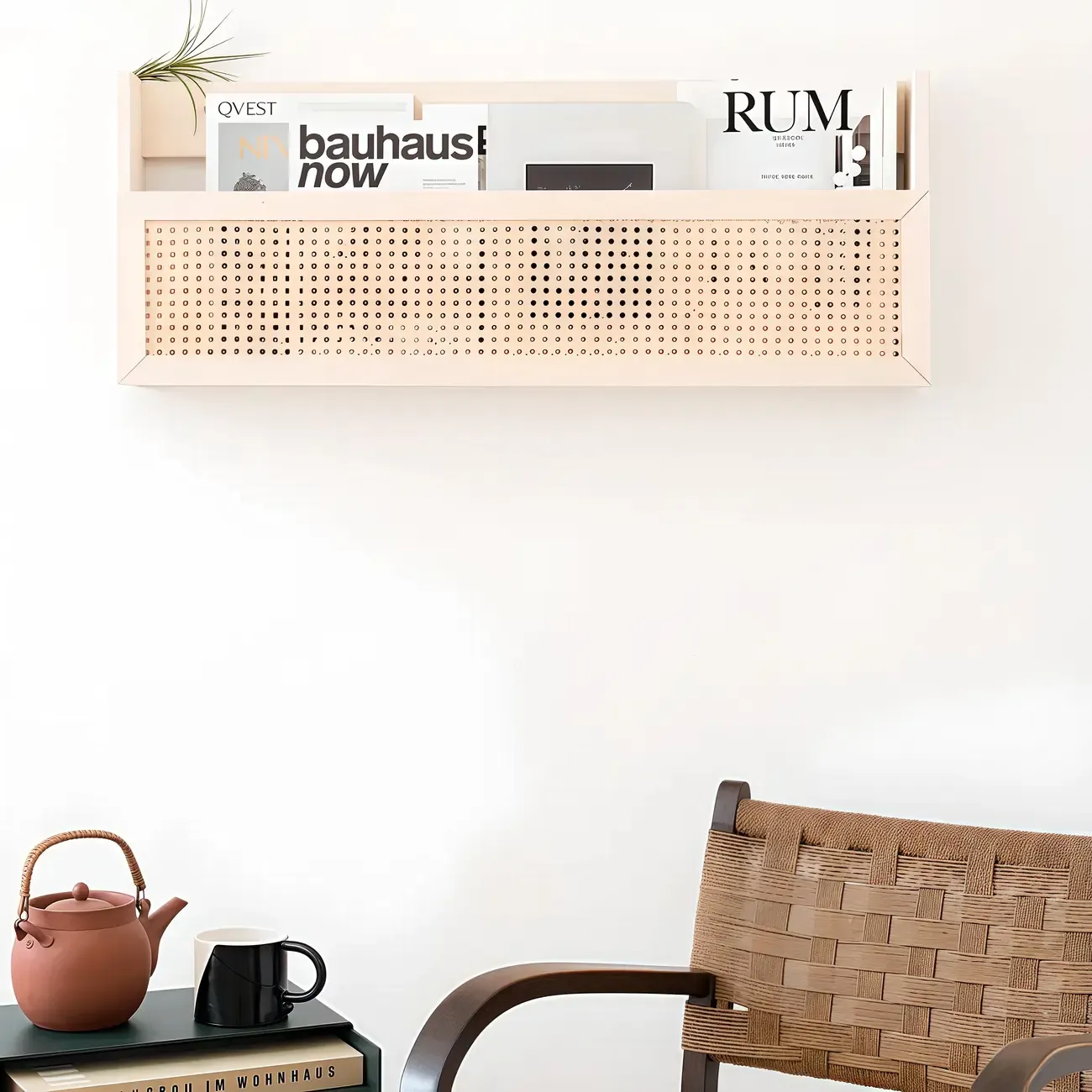 Simple Natural Wooden Open Back Wall-Mounted Bookshelves Image - 2