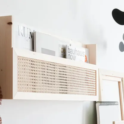 Simple Natural Wooden Open Back Wall-Mounted Bookshelves Image - 4