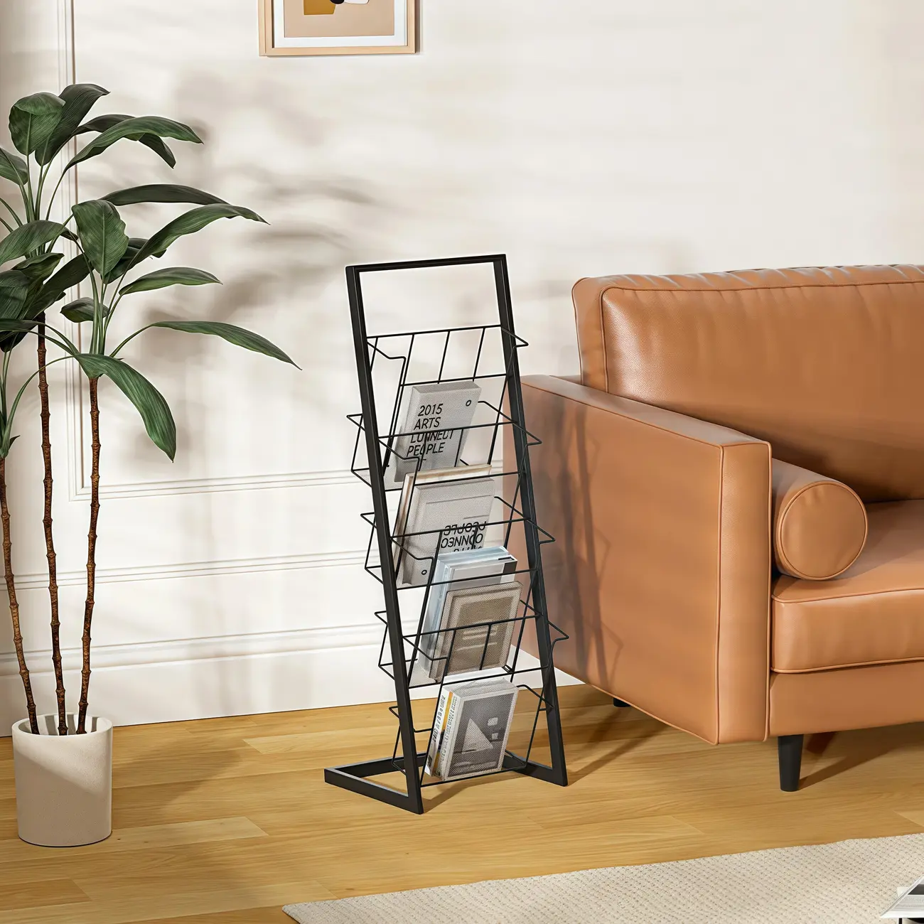 Vertical Black Metal 4-Shelf Open Back Display Bookcase Image - 1 | homeyfad