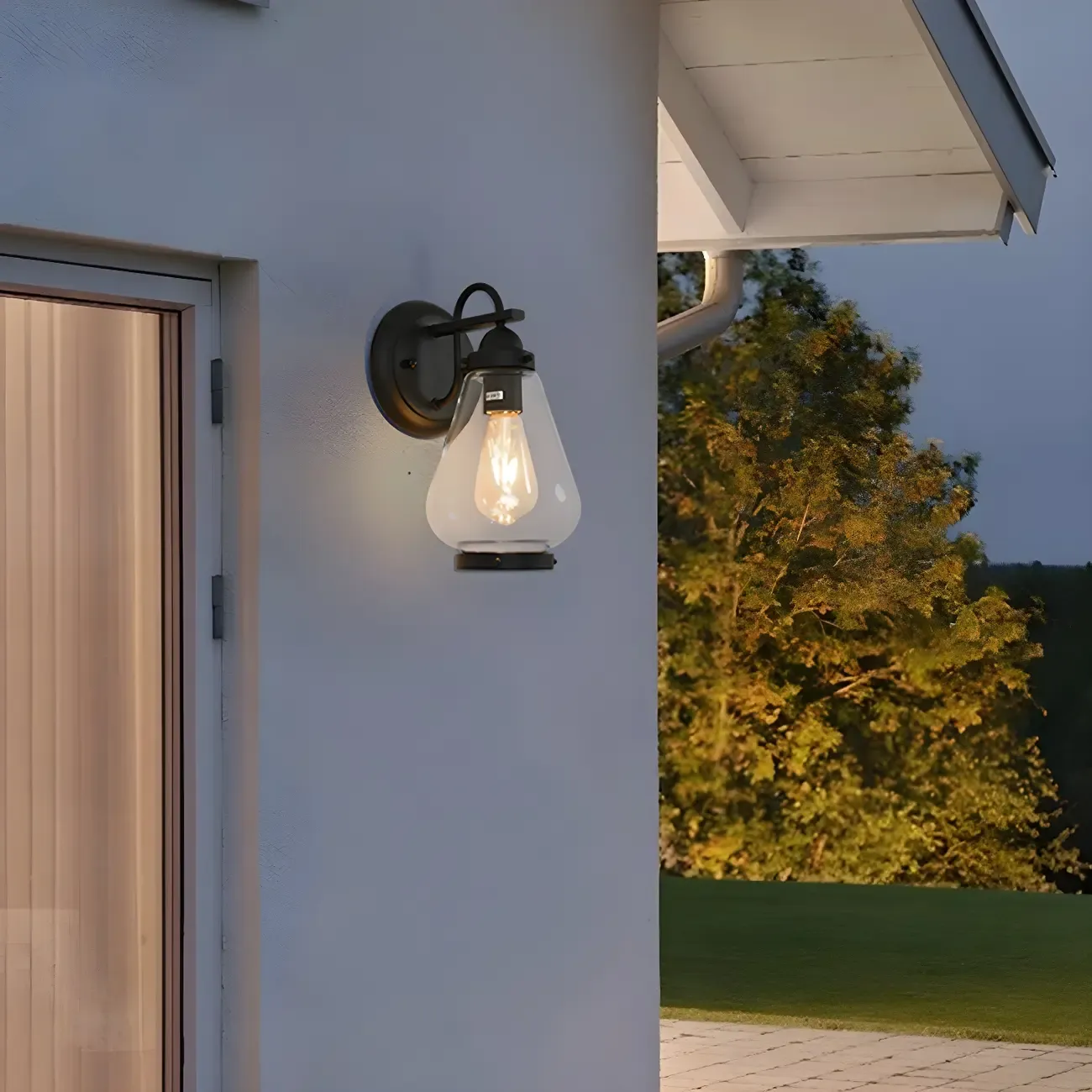 Modern Black Metal Outdoor Wall Light with Glass Shade Image - 1
