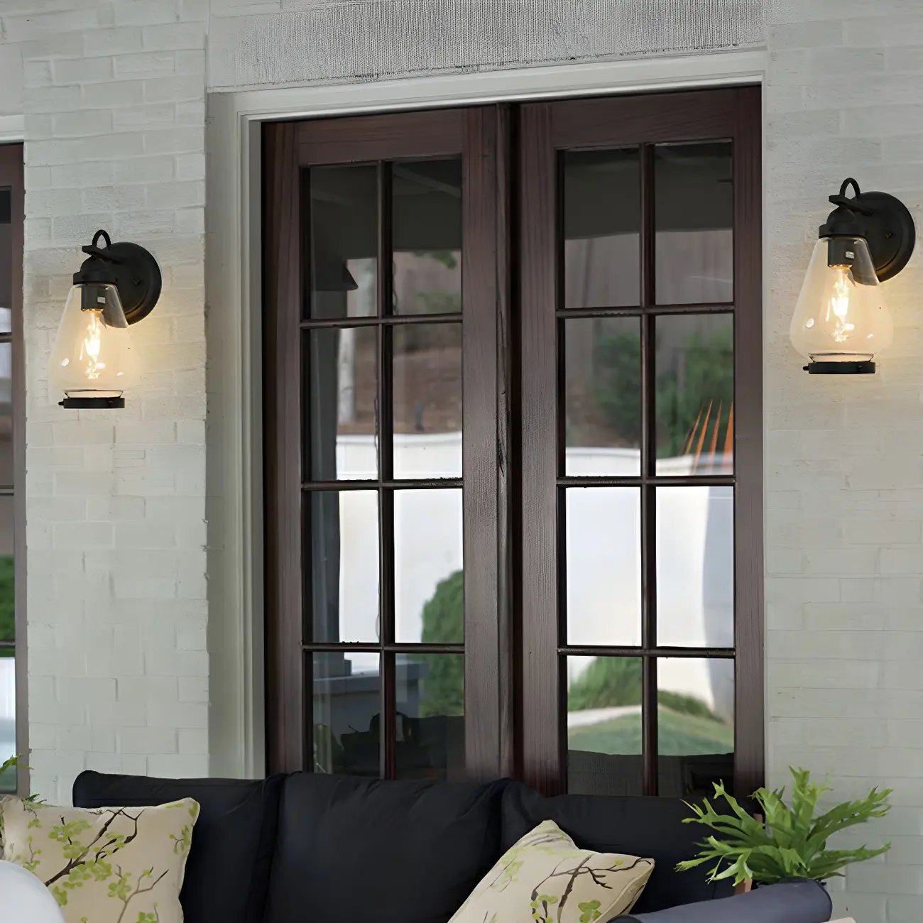 Modern Black Metal Outdoor Wall Light with Glass Shade Image - 2 | homeyfad