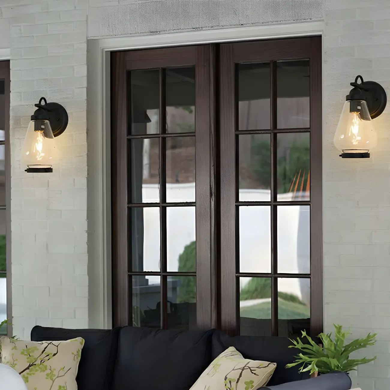 Modern Black Metal Outdoor Wall Light with Glass Shade Image - 2
