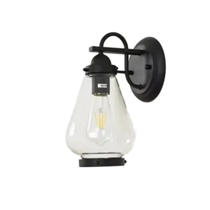 Modern Black Metal Outdoor Wall Light with Glass Shade Image - 5