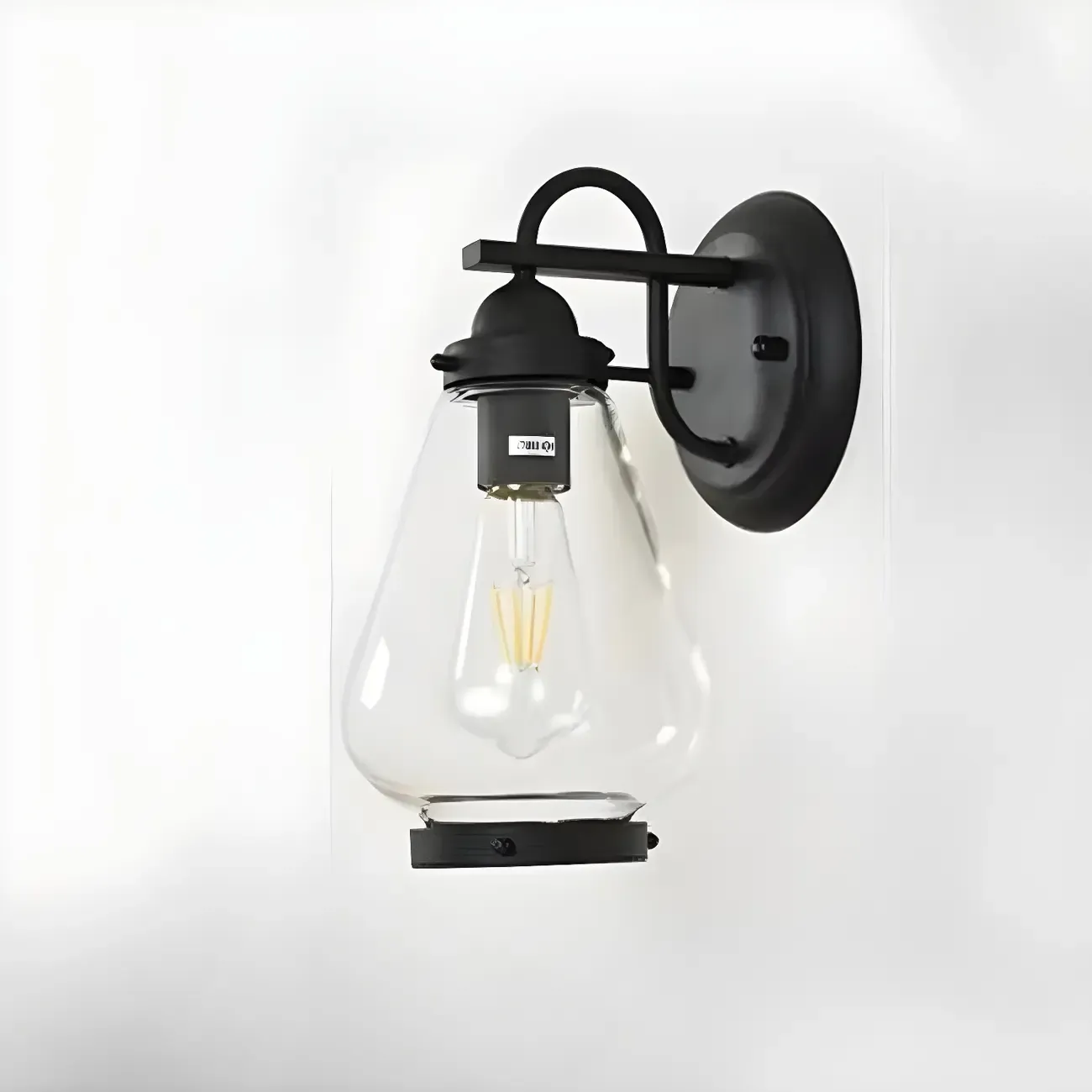 Modern Black Metal Outdoor Wall Light with Glass Shade Image - 6