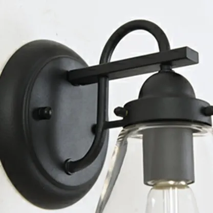 Modern Black Metal Outdoor Wall Light with Glass Shade Image - 8