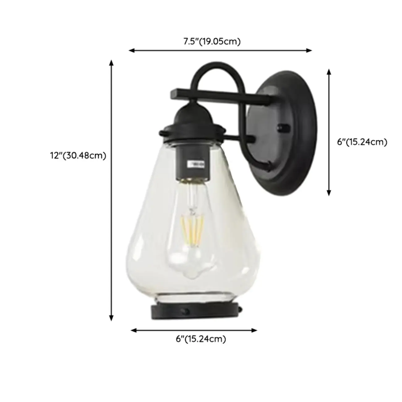 Modern Black Metal Outdoor Wall Light with Glass Shade #size | homeyfad