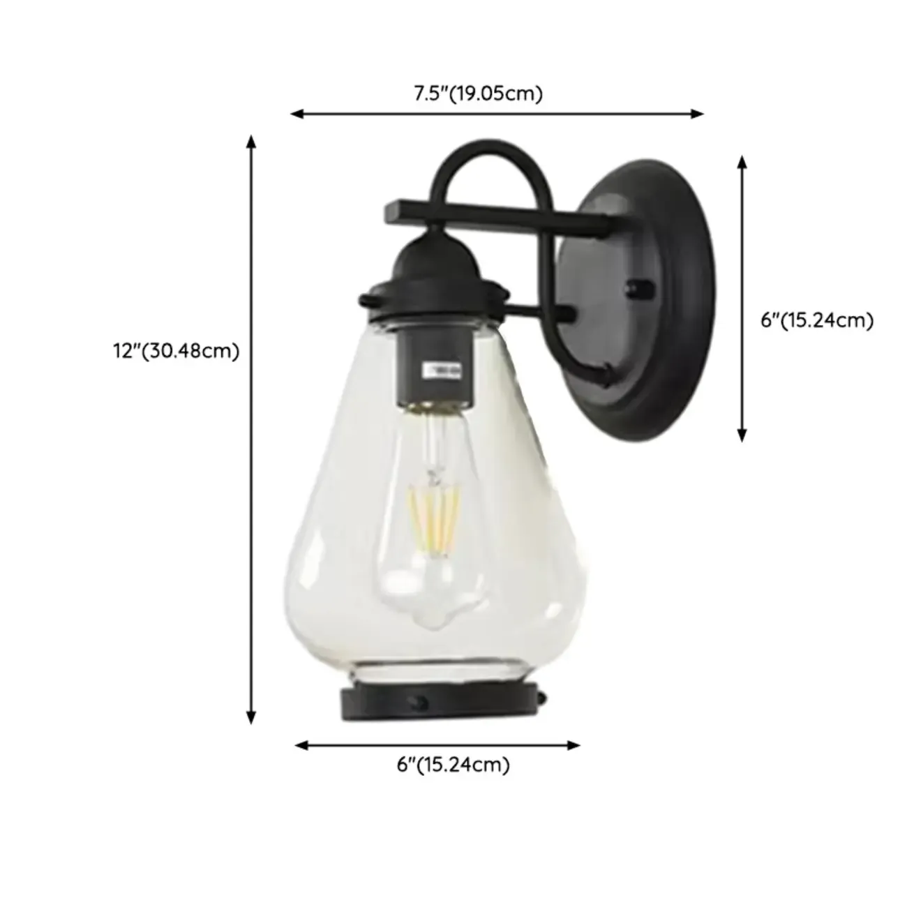 Modern Black Metal Outdoor Wall Light with Glass Shade #size