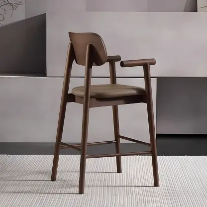 Square Four Legs Black Wood Leather Bar Stools Image - 2