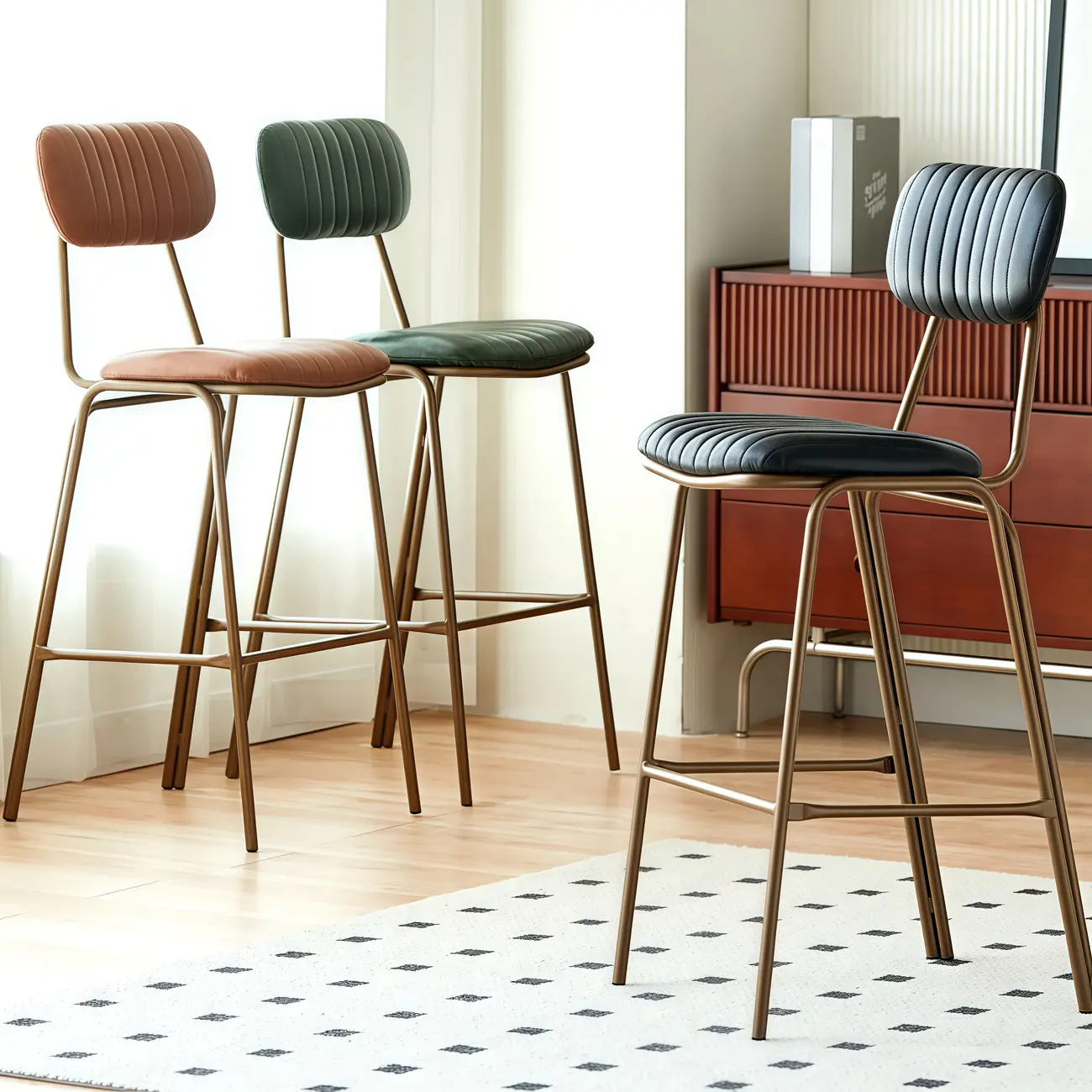 Glam Leather Gold Bar Stools with Backs Image - 1 | homeyfad