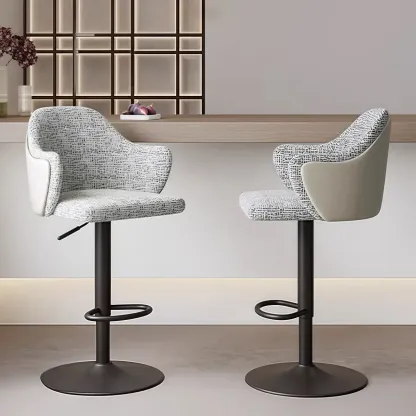 Modern Upholstered Fabric Bar Stool with Arms Image - 1