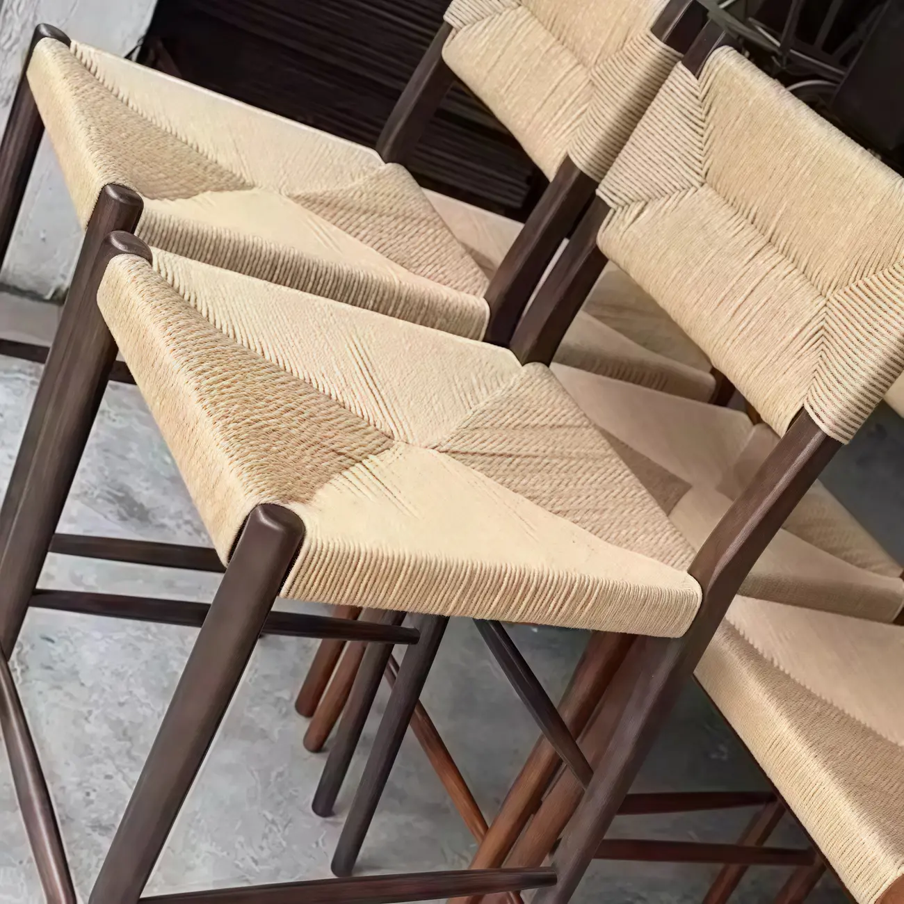 Coastal Woven Rope Brown Wooden Bar Stools Image - 5 | homeyfad