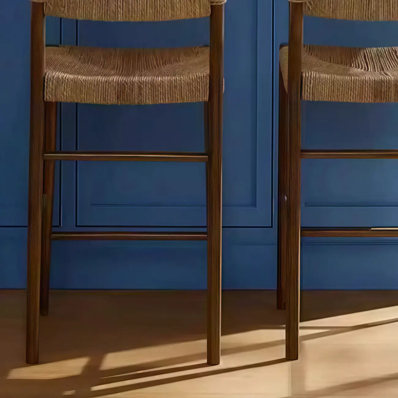 Coastal Woven Rope Brown Wooden Bar Stools Image - 6 | homeyfad