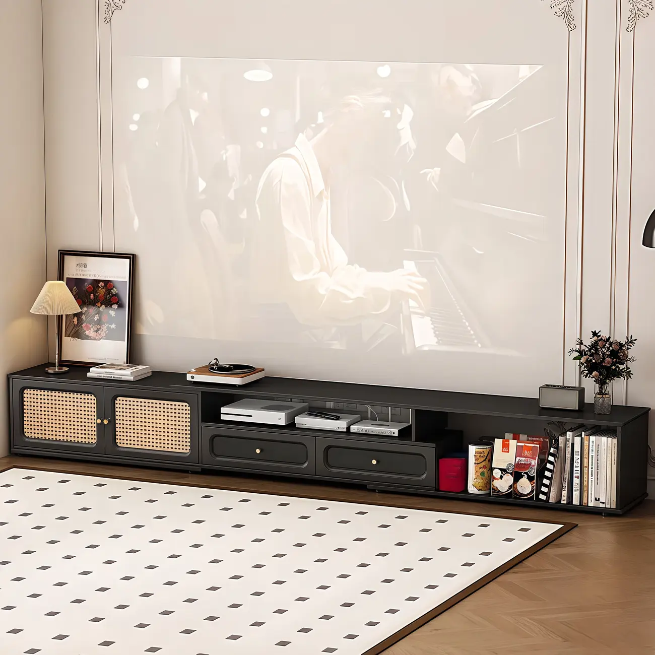 Ink Wood Mid-Century Modern TV Stand with Storage Image - 1 | homeyfad