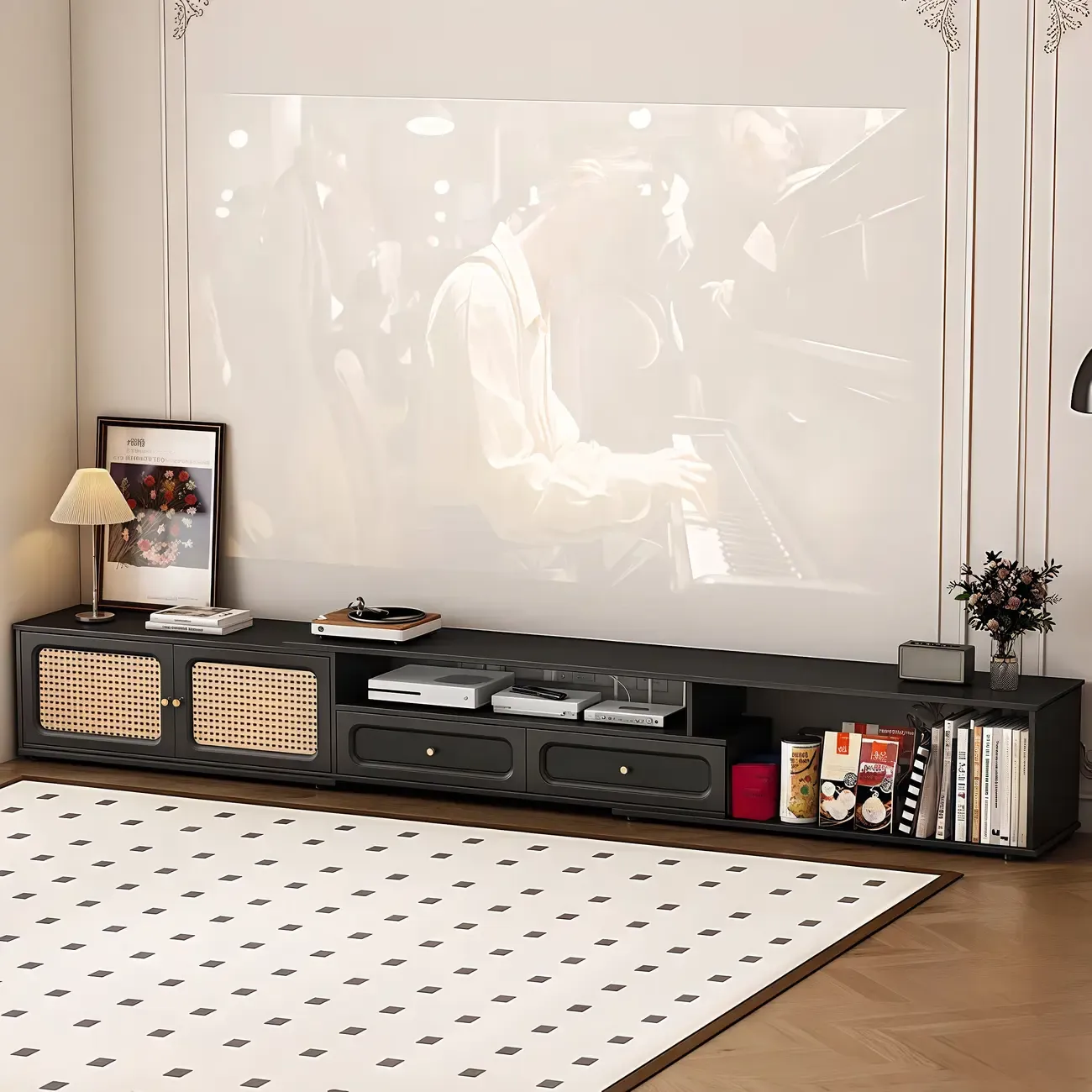 Ink Wood Mid-Century Modern TV Stand with Storage | HomeyFad