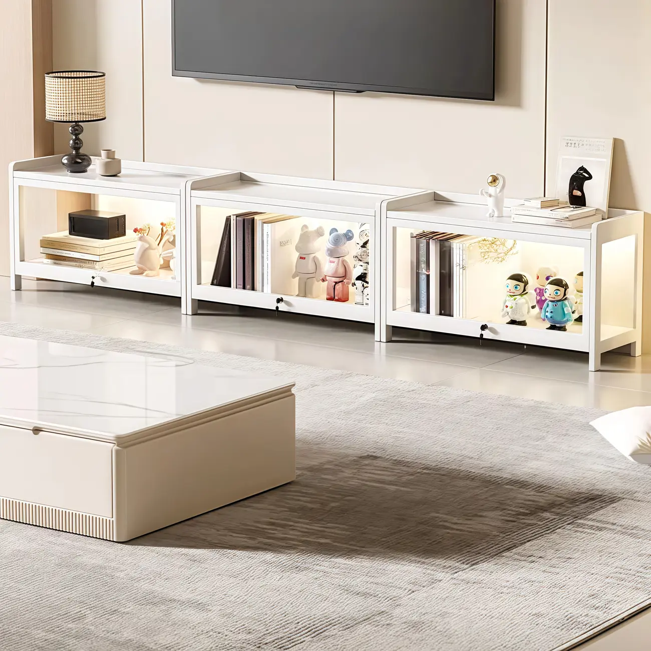Flip-Up Low Wood Black TV Stand with Cabinet Image - 1 | homeyfad