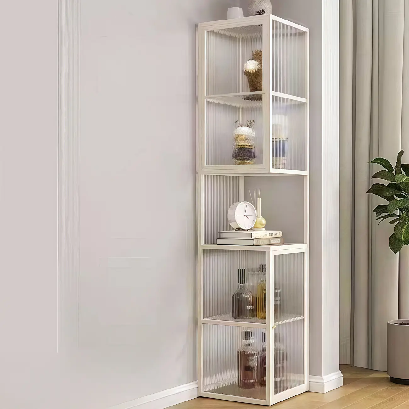 Modern Floor 4-Shelf Metal Display Cabinet with Glass Doors | homeyfad