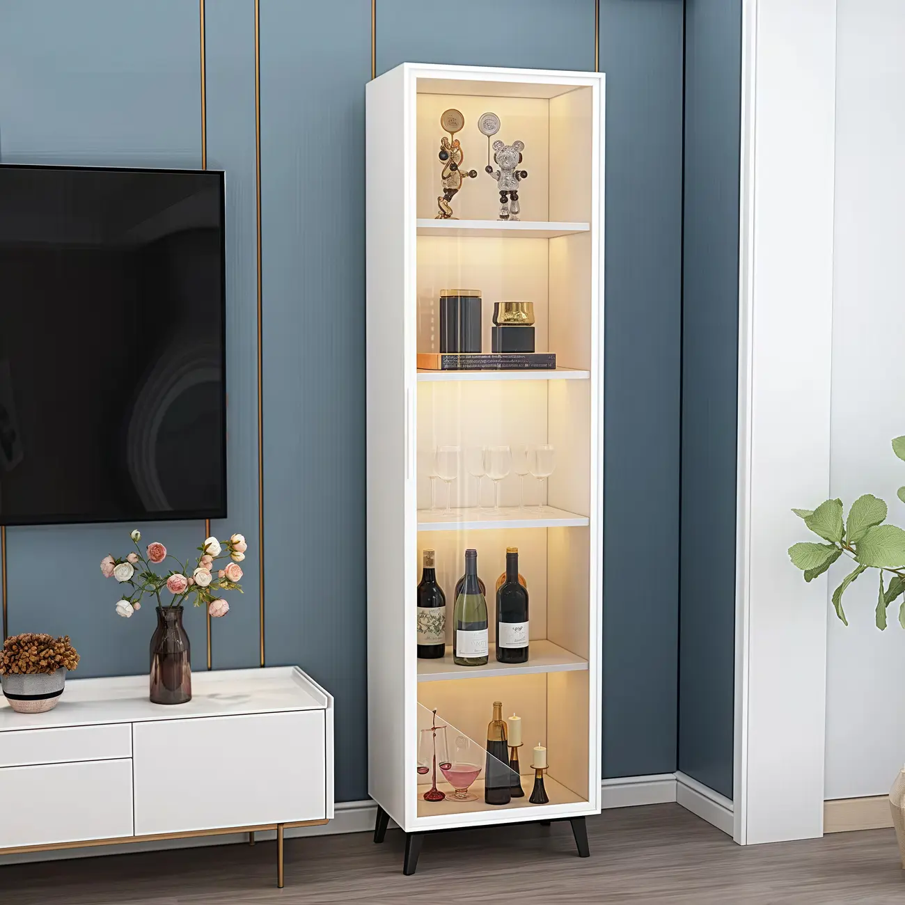 Floor Modern Metal Shelf Glass Doors Display Cabinet Image - 1 | homeyfad