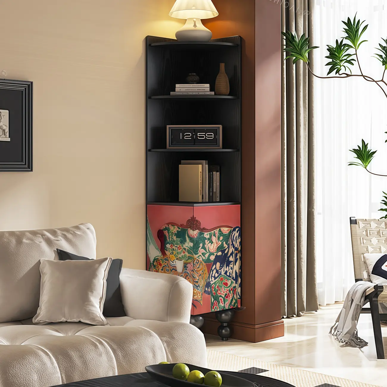 Traditional Black Wood Open Storage Corner Display Cabinet Image - 2 | homeyfad