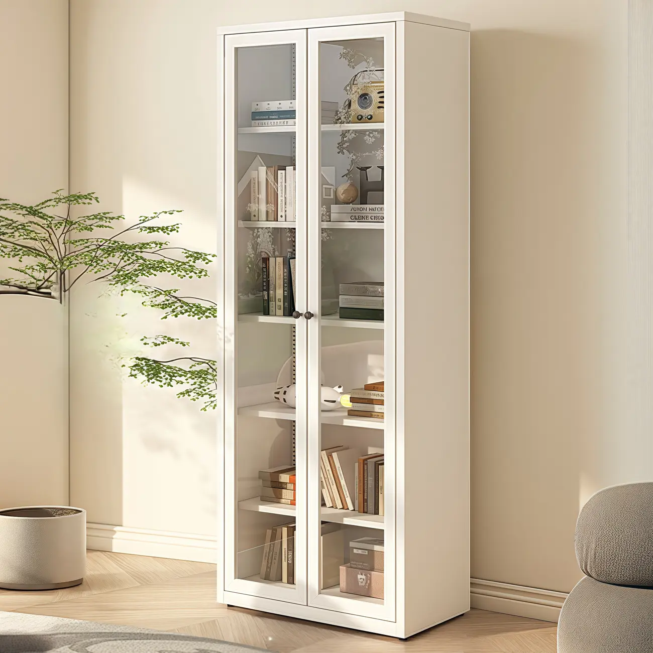 Elegant Drawing Room Self-supporting Accent Cabinet with Container Storage Image - 2 | homeyfad