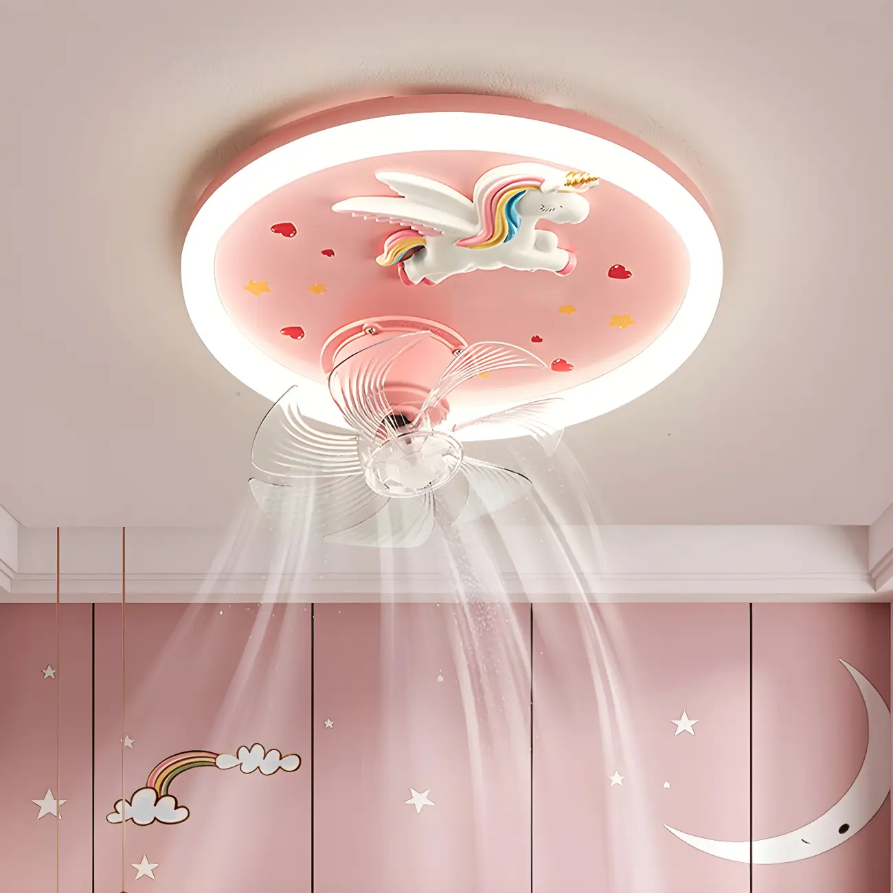 Pink Unicorn Ceiling Fan with LED Light for Kids Room Image - 1 | homeyfad