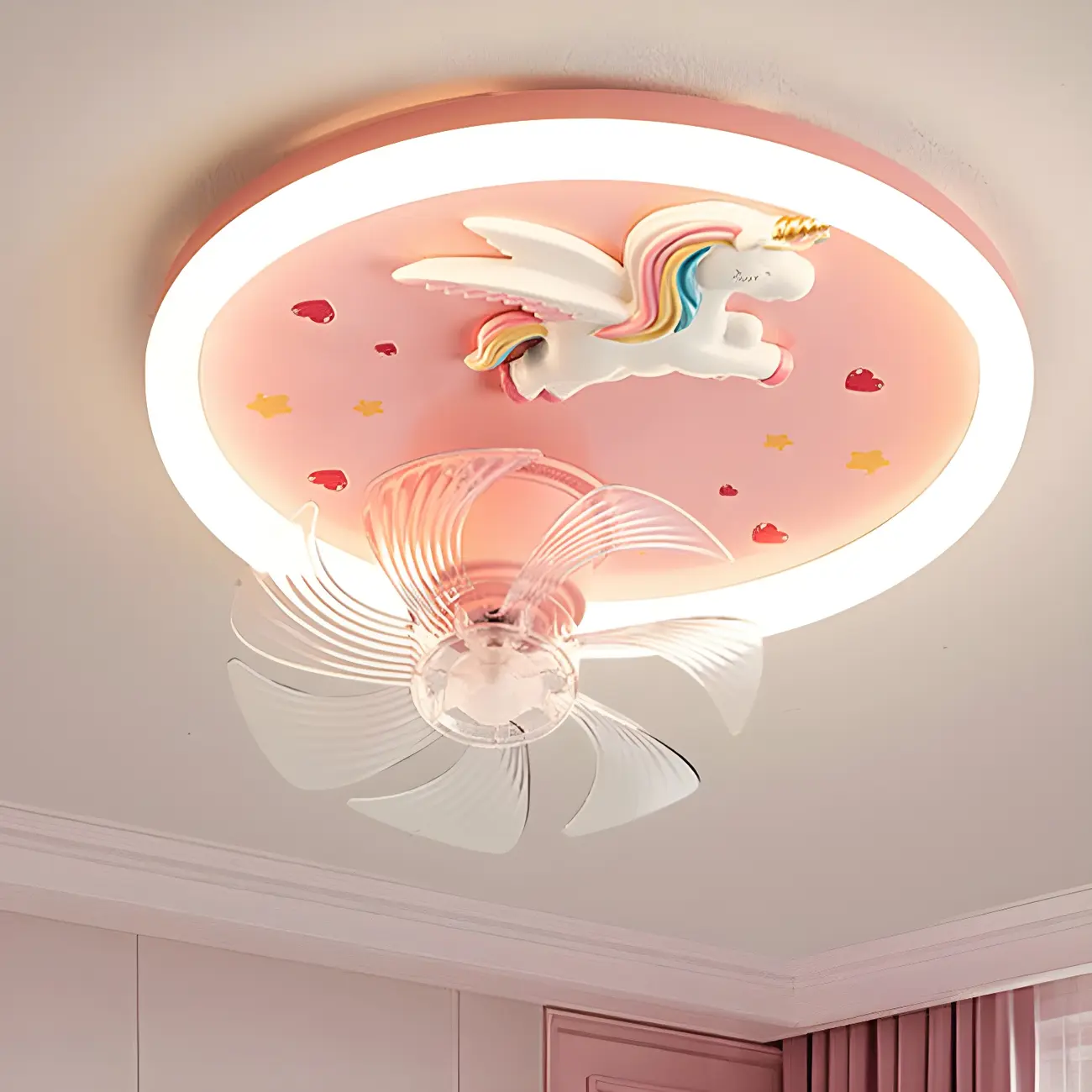 Pink Unicorn Ceiling Fan with LED Light for Kids Room Image - 2 | homeyfad