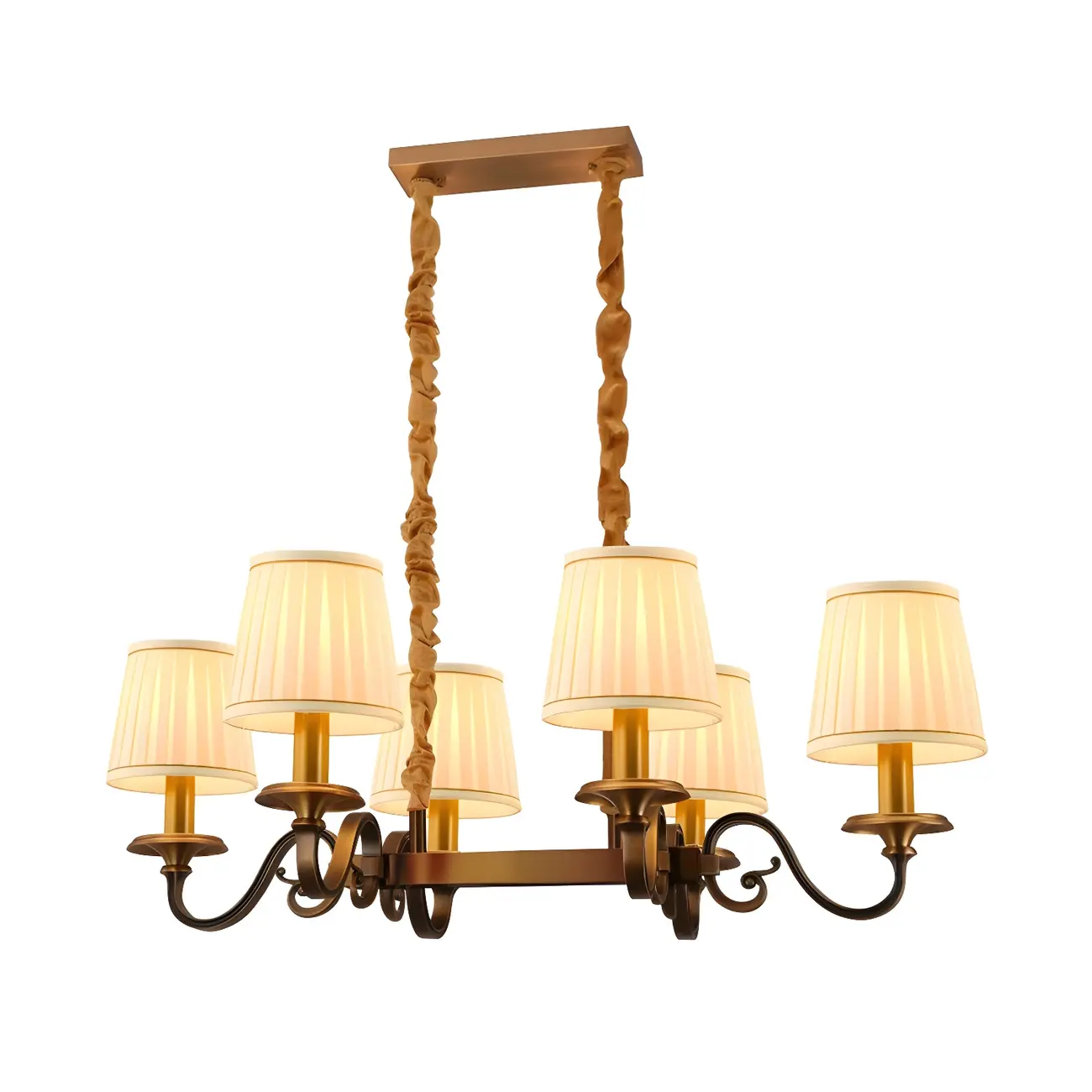 Adjustable Modern Gold Fabric Shade Cylinder Chandelier Image - 3 | homeyfad