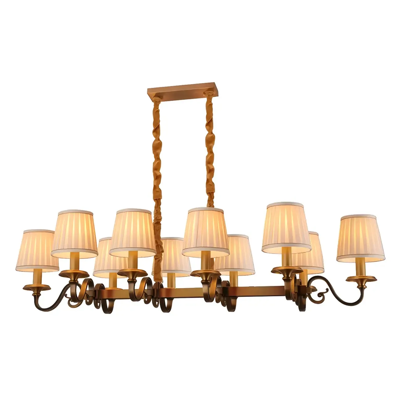 Adjustable Modern Gold Fabric Shade Cylinder Chandelier Image - 6