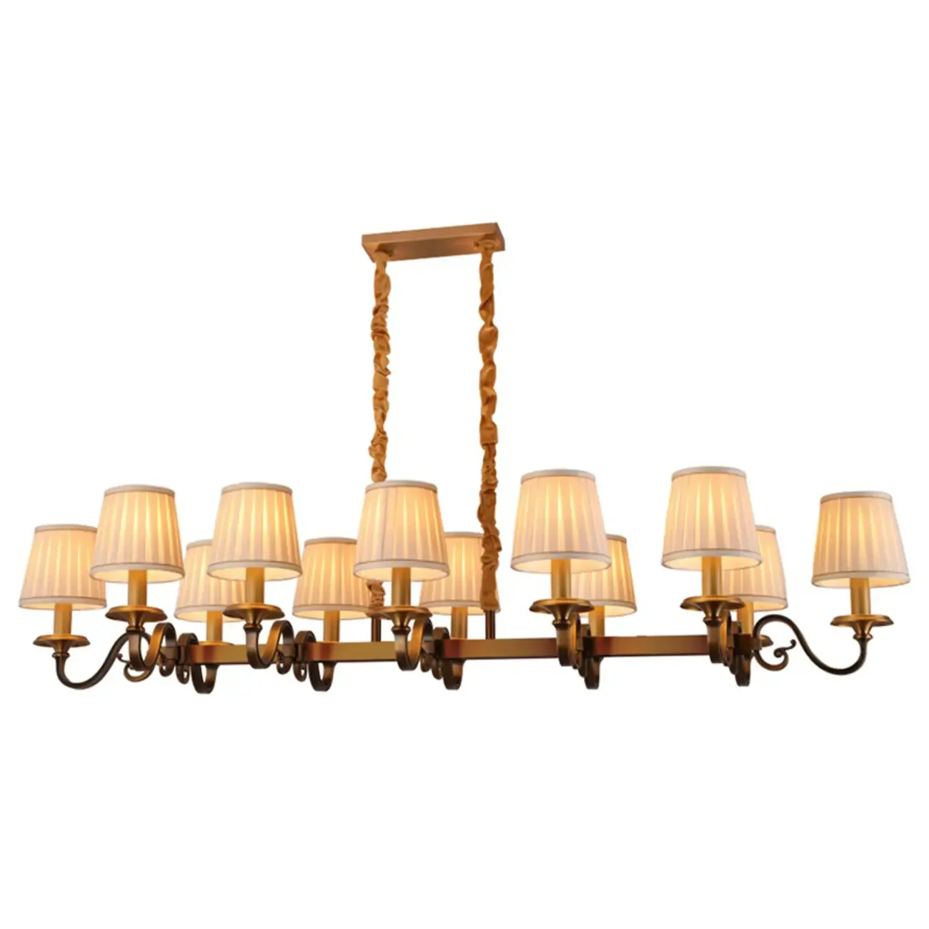 Adjustable Modern Gold Fabric Shade Cylinder Chandelier Image - 7