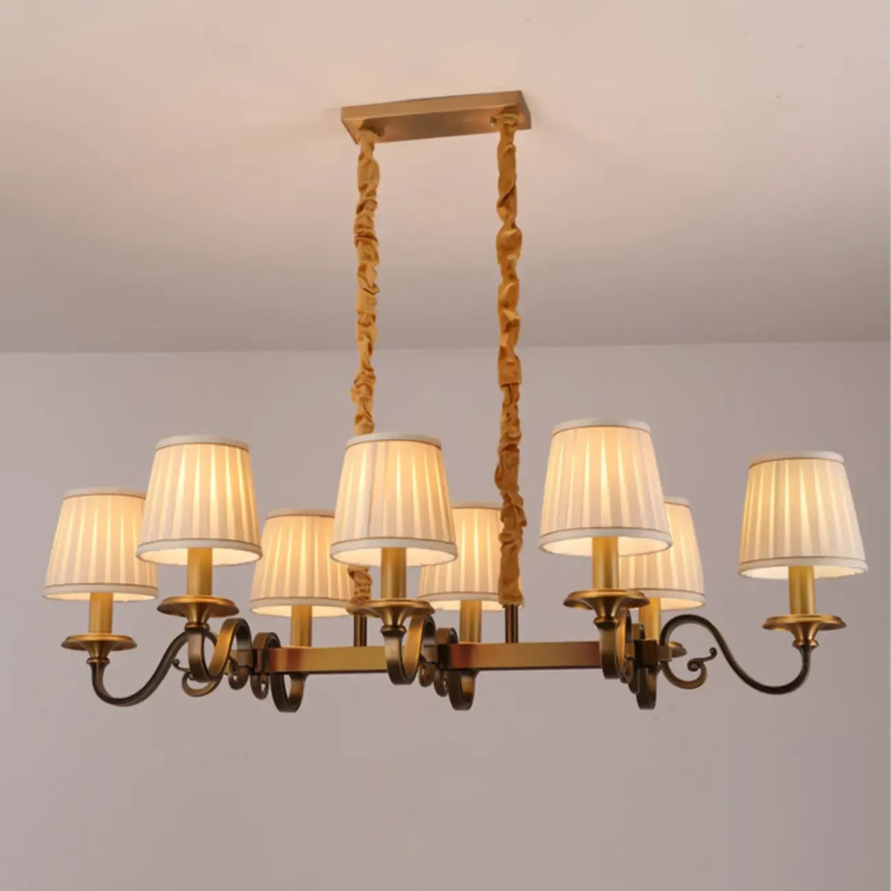 Adjustable Modern Gold Fabric Shade Cylinder Chandelier Image - 9