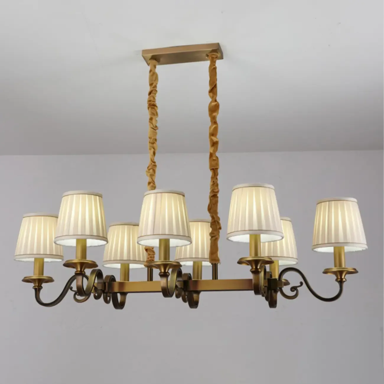 Adjustable Modern Gold Fabric Shade Cylinder Chandelier Image - 10