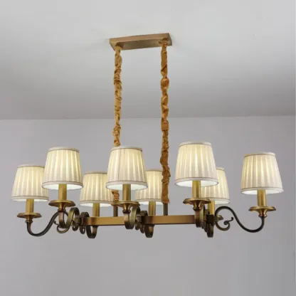 Adjustable Modern Gold Fabric Shade Cylinder Chandelier Image - 10