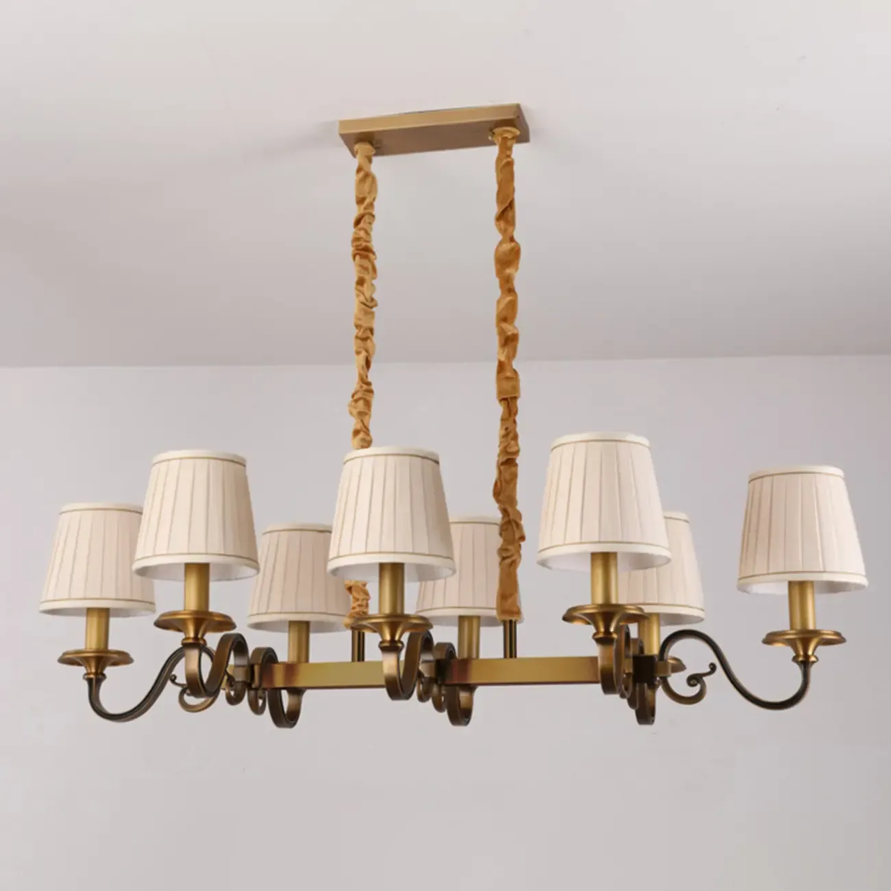 Adjustable Modern Gold Fabric Shade Cylinder Chandelier Image - 11