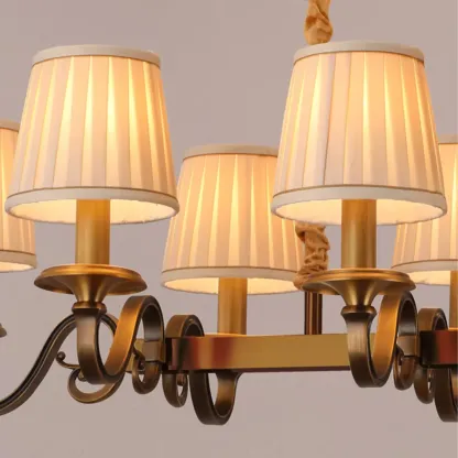 Adjustable Modern Gold Fabric Shade Cylinder Chandelier Image - 12