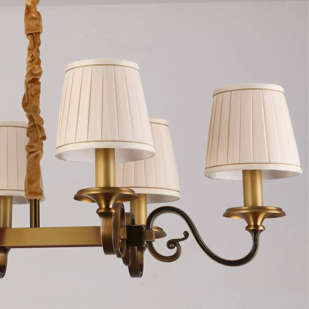 Adjustable Modern Gold Fabric Shade Cylinder Chandelier Image - 14