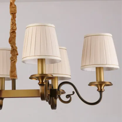 Adjustable Modern Gold Fabric Shade Cylinder Chandelier Image - 14