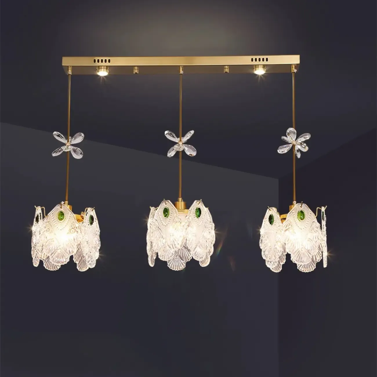 Elegant Gold Glass Pendant Light for Kitchen Island Image - 7
