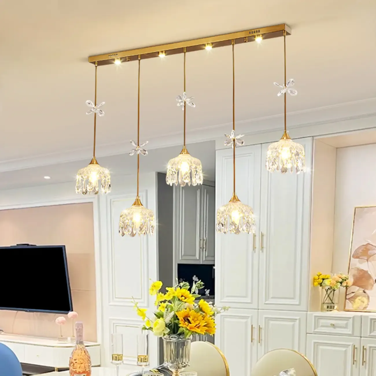 Elegant Gold Glass Pendant Light for Kitchen Island Image - 13