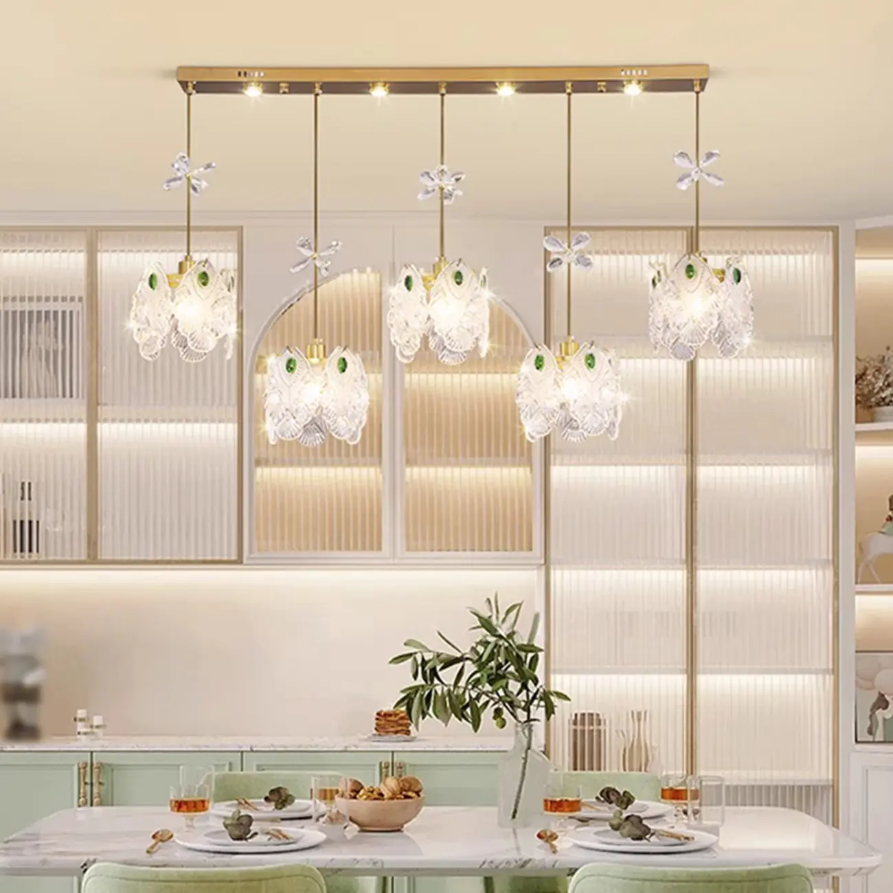 Elegant Gold Glass Pendant Light for Kitchen Island Image - 17 | homeyfad