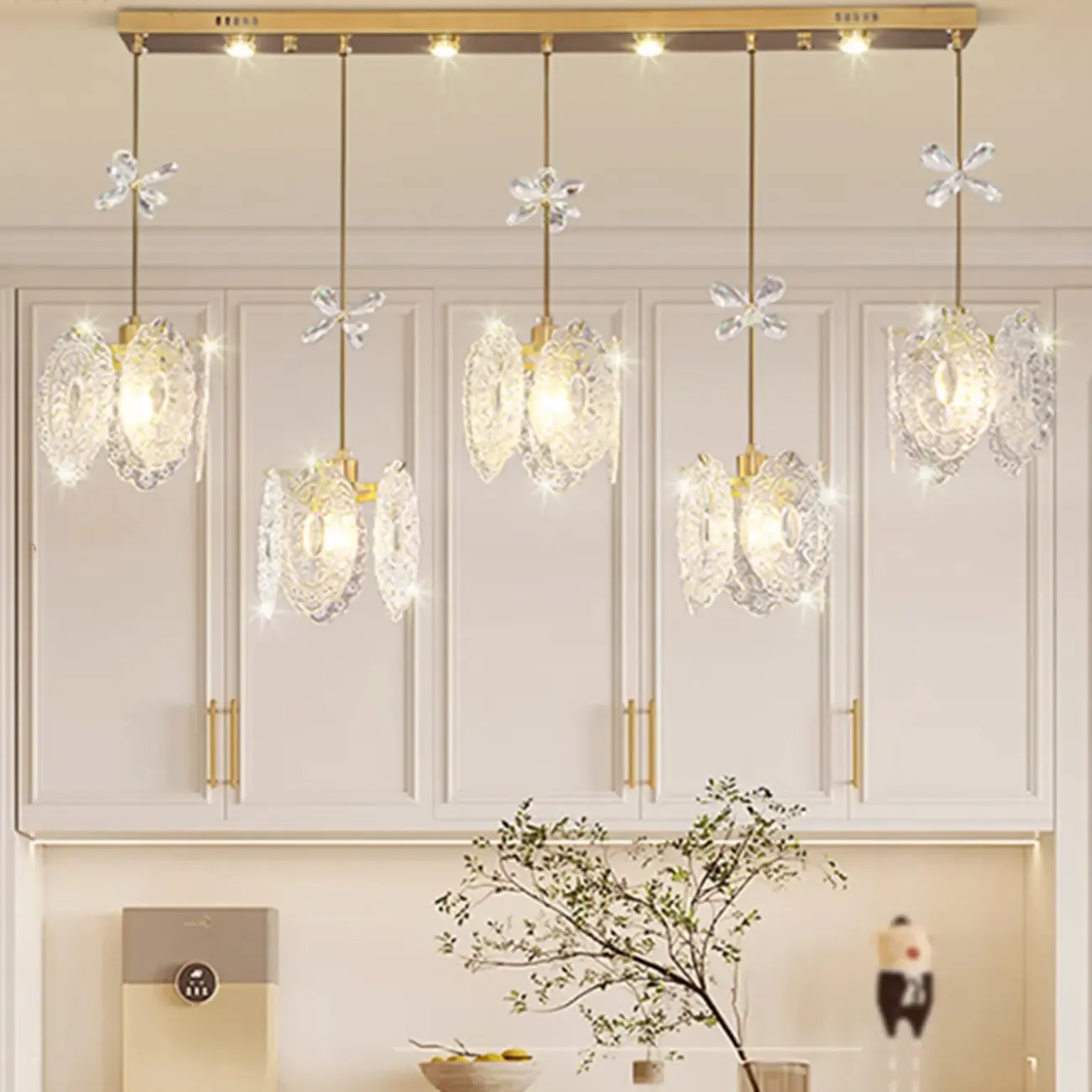Elegant Gold Glass Pendant Light for Kitchen Island Image - 4